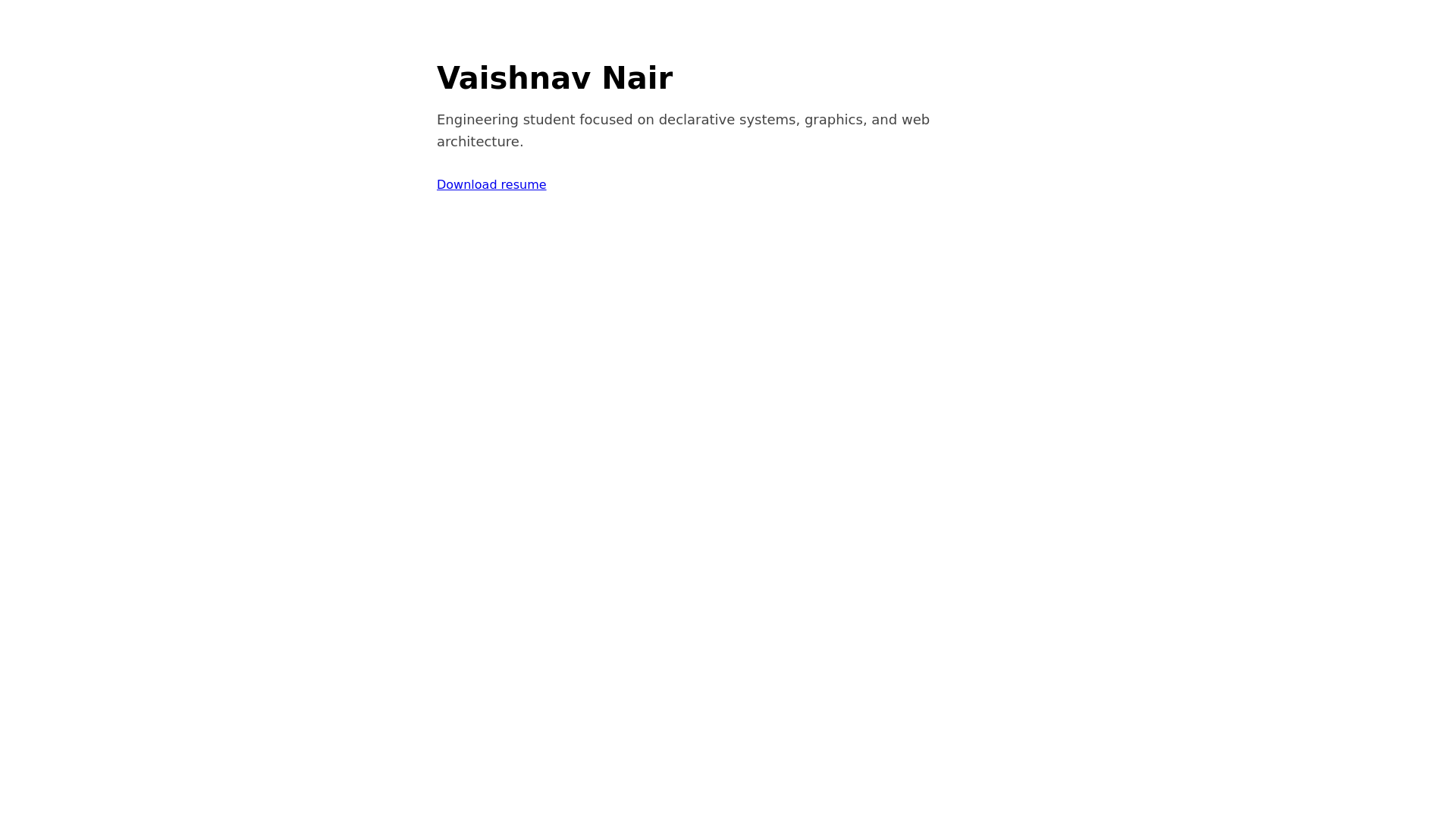 website screenshot of https://vaishnavnair.pages.dev/
