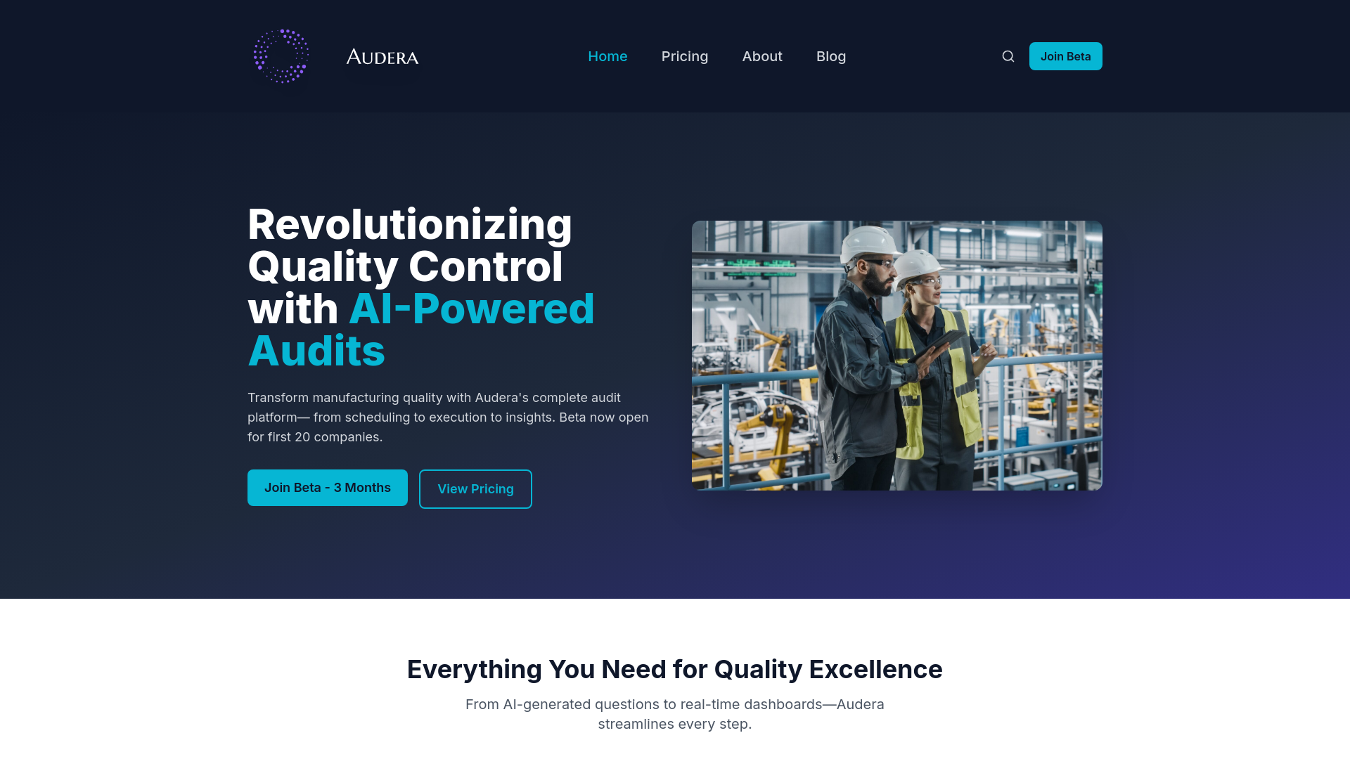 website screenshot of https://auderaio.pages.dev/