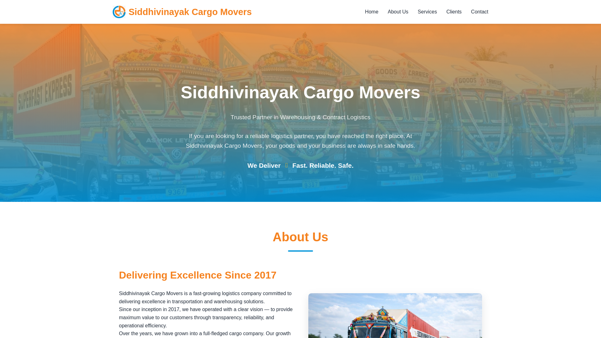 website screenshot of https://siddivinayakcargomovers.co.in/