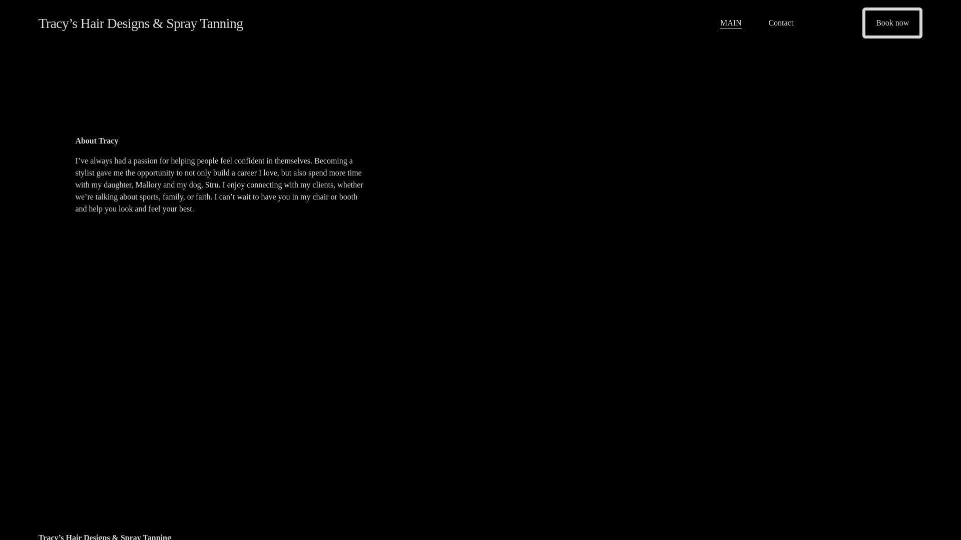 website screenshot of https://tracyshairdesignsspraytanning.com