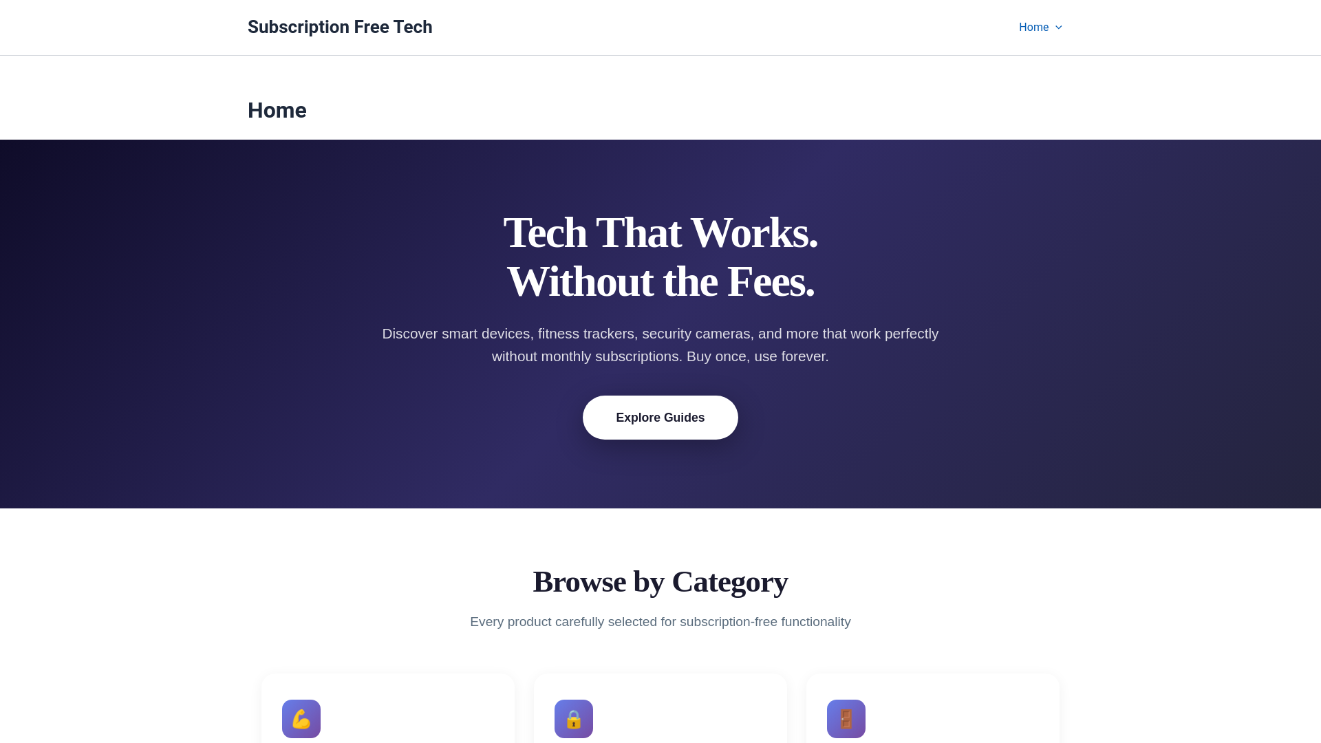 website screenshot of https://subscriptionfreetech.com/
