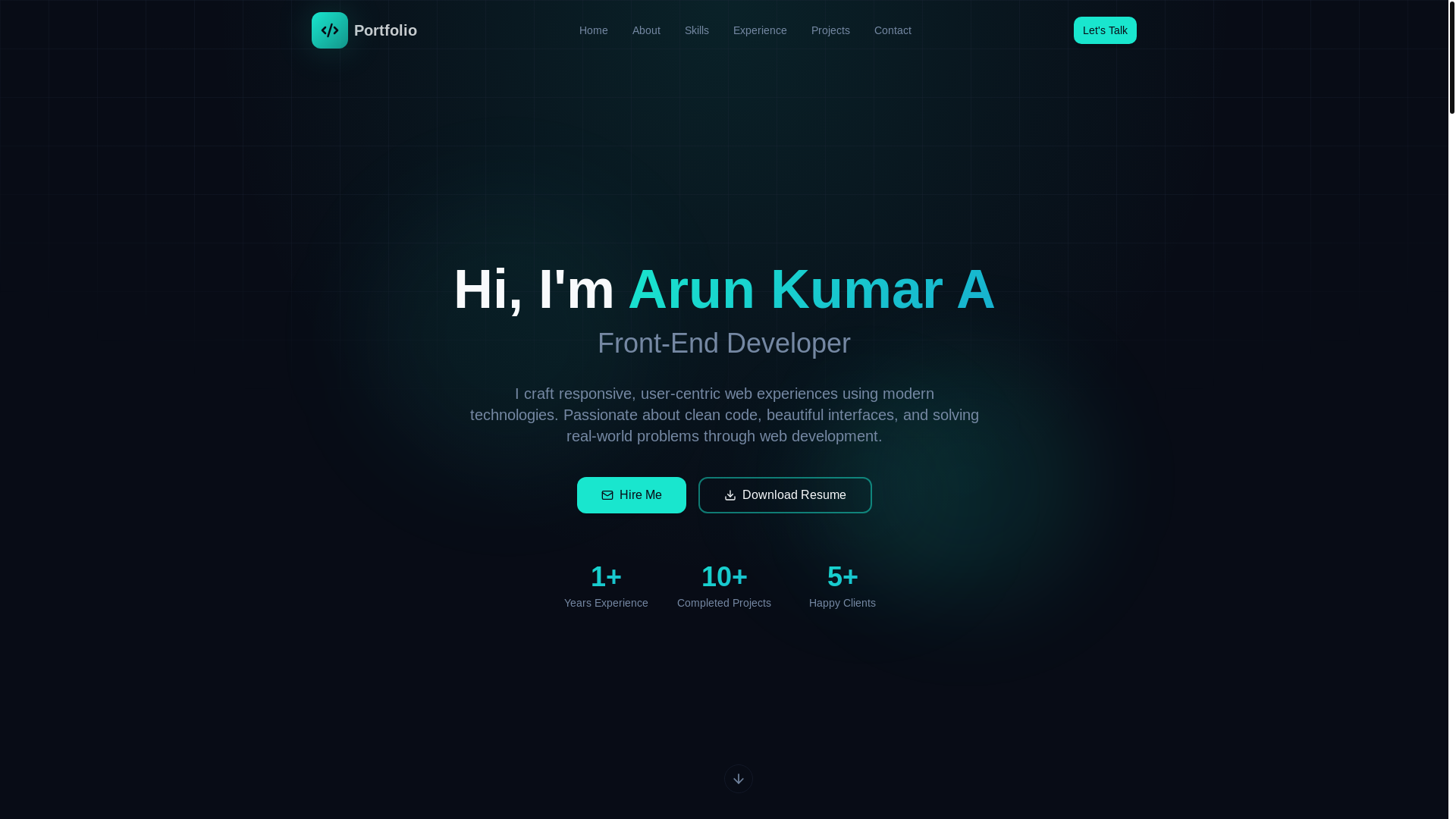 website screenshot of https://arunkumar-a.pages.dev/