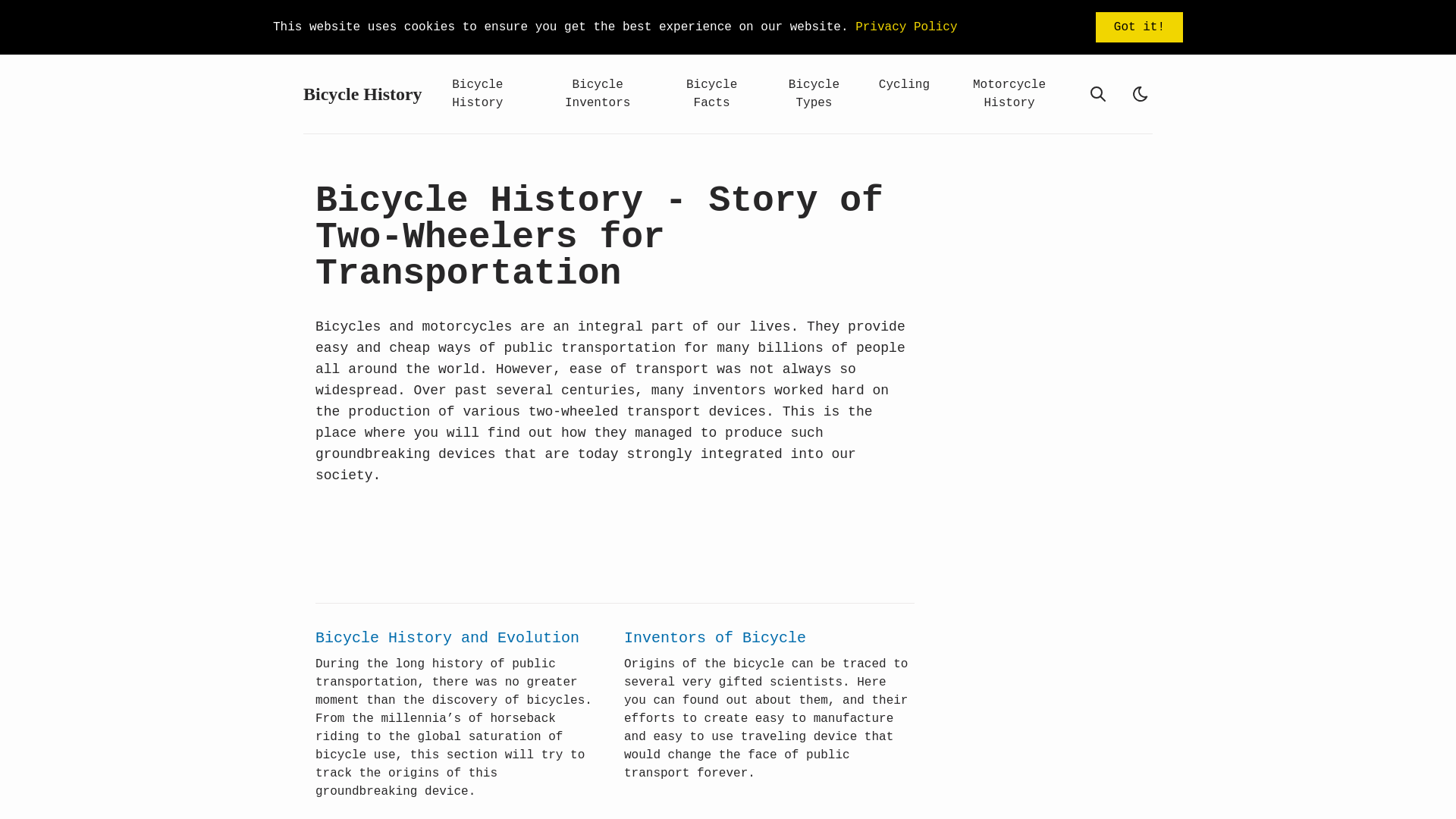 website screenshot of https://bicyclehistory-preview.pages.dev/