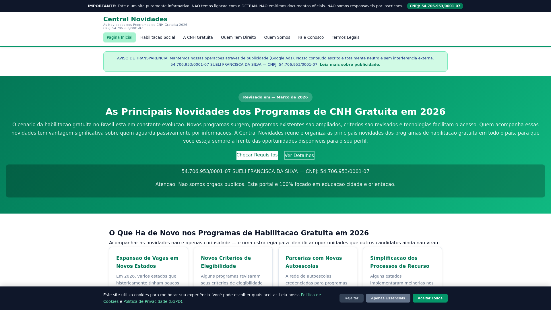 website screenshot of https://centralnovidades.sbs/