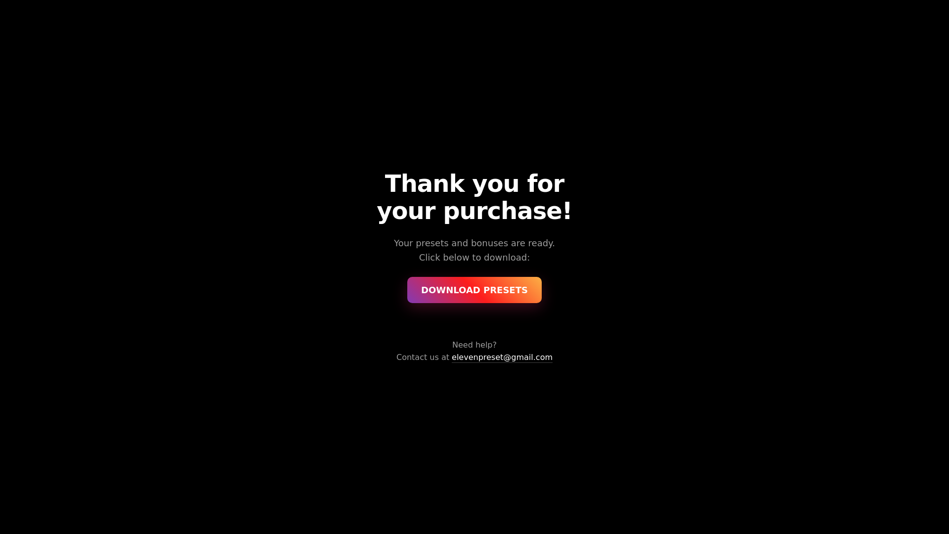 website screenshot of https://eleven-presets.site/