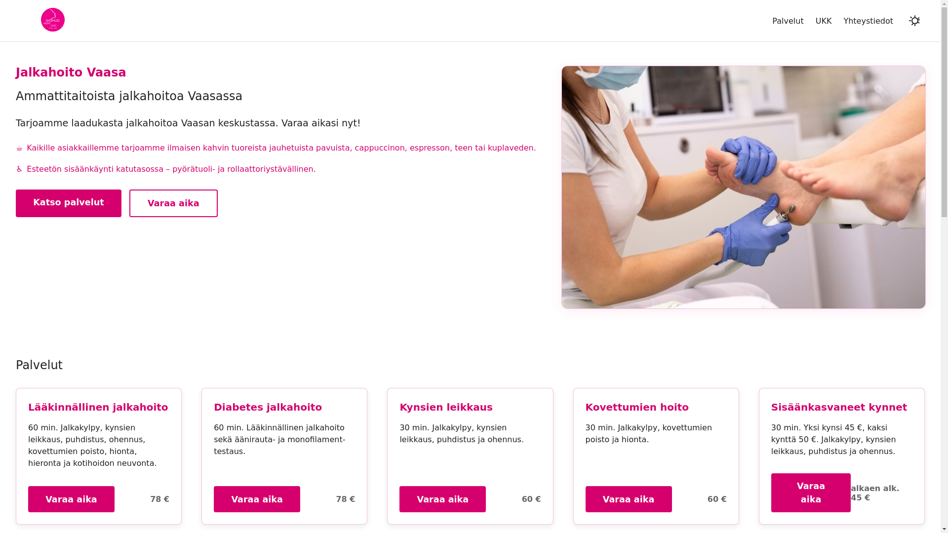 website screenshot of https://jalkahoitovaasa.pages.dev/