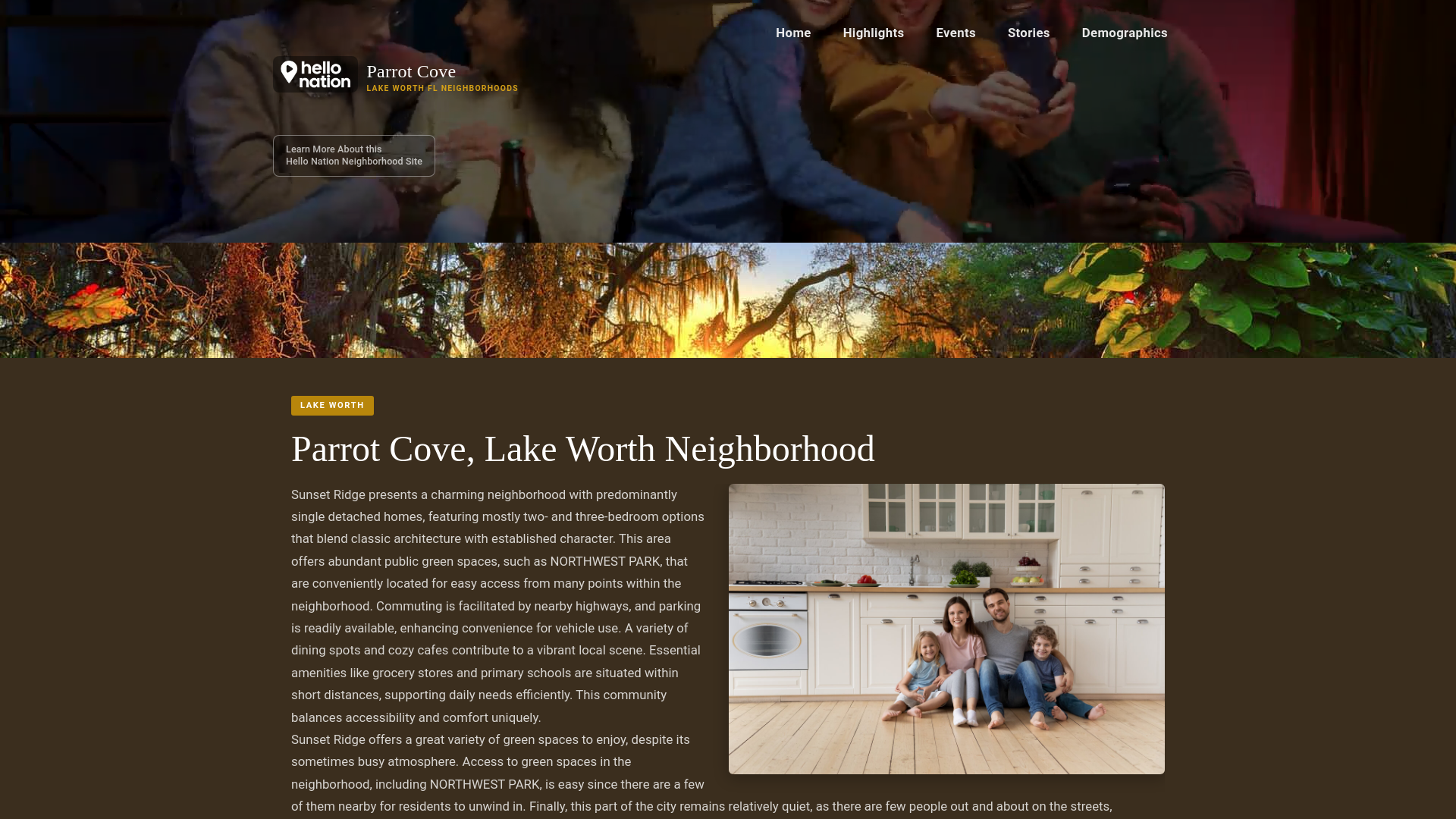 website screenshot of https://parrotcovelakeworthneighborhood.org/