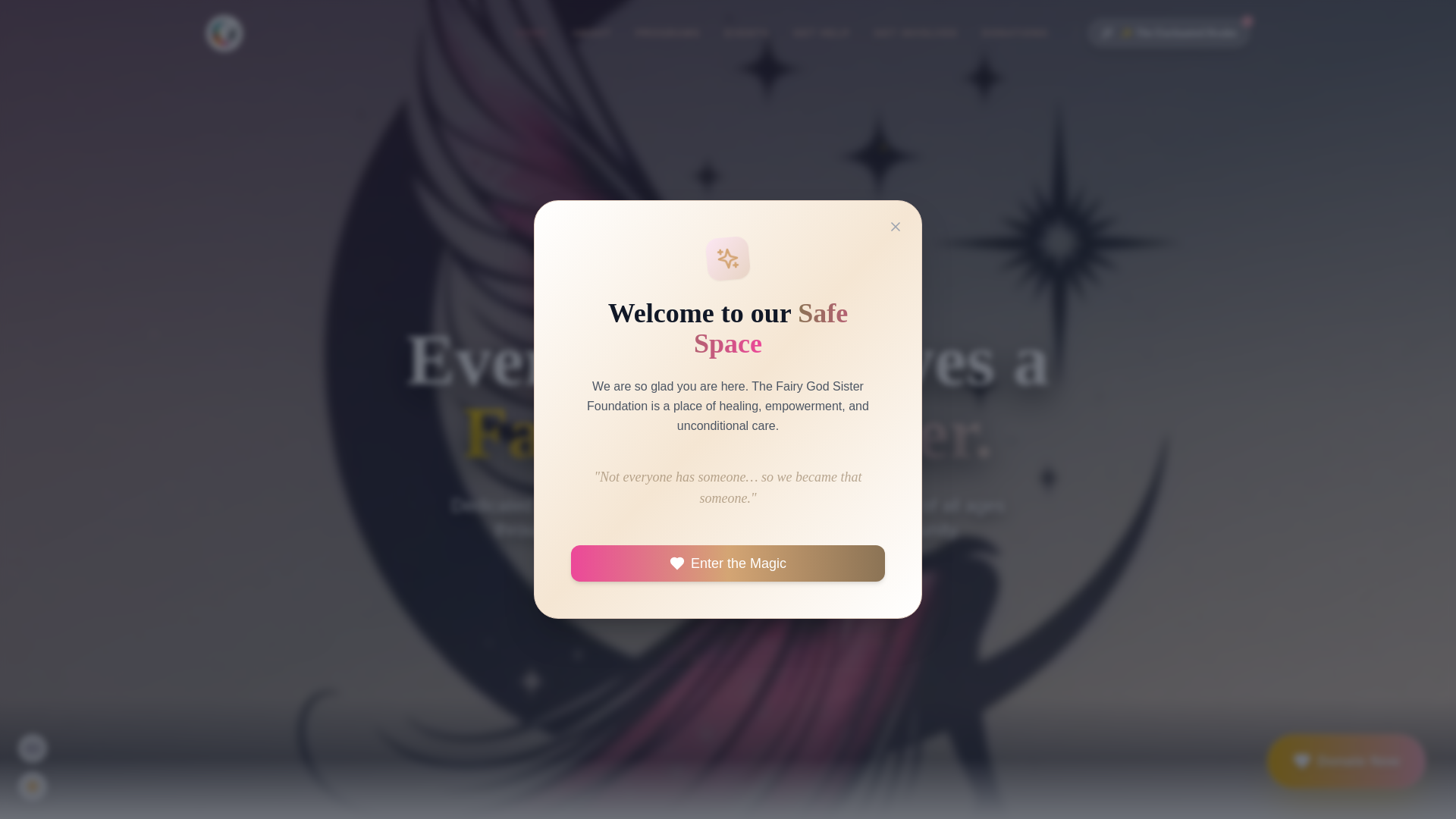 website screenshot of https://fairygodsisterfoundation.org