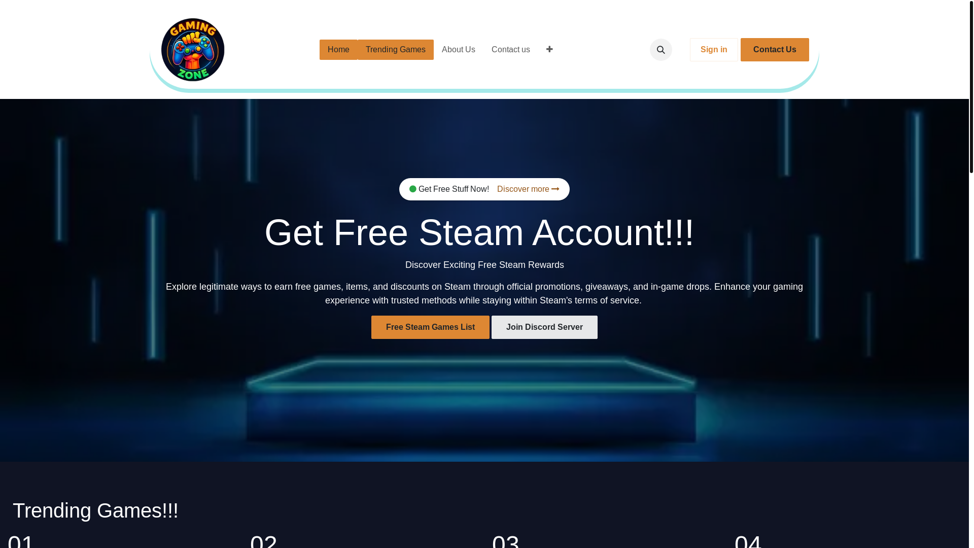 website screenshot of https://gaming-zone-games.com/
