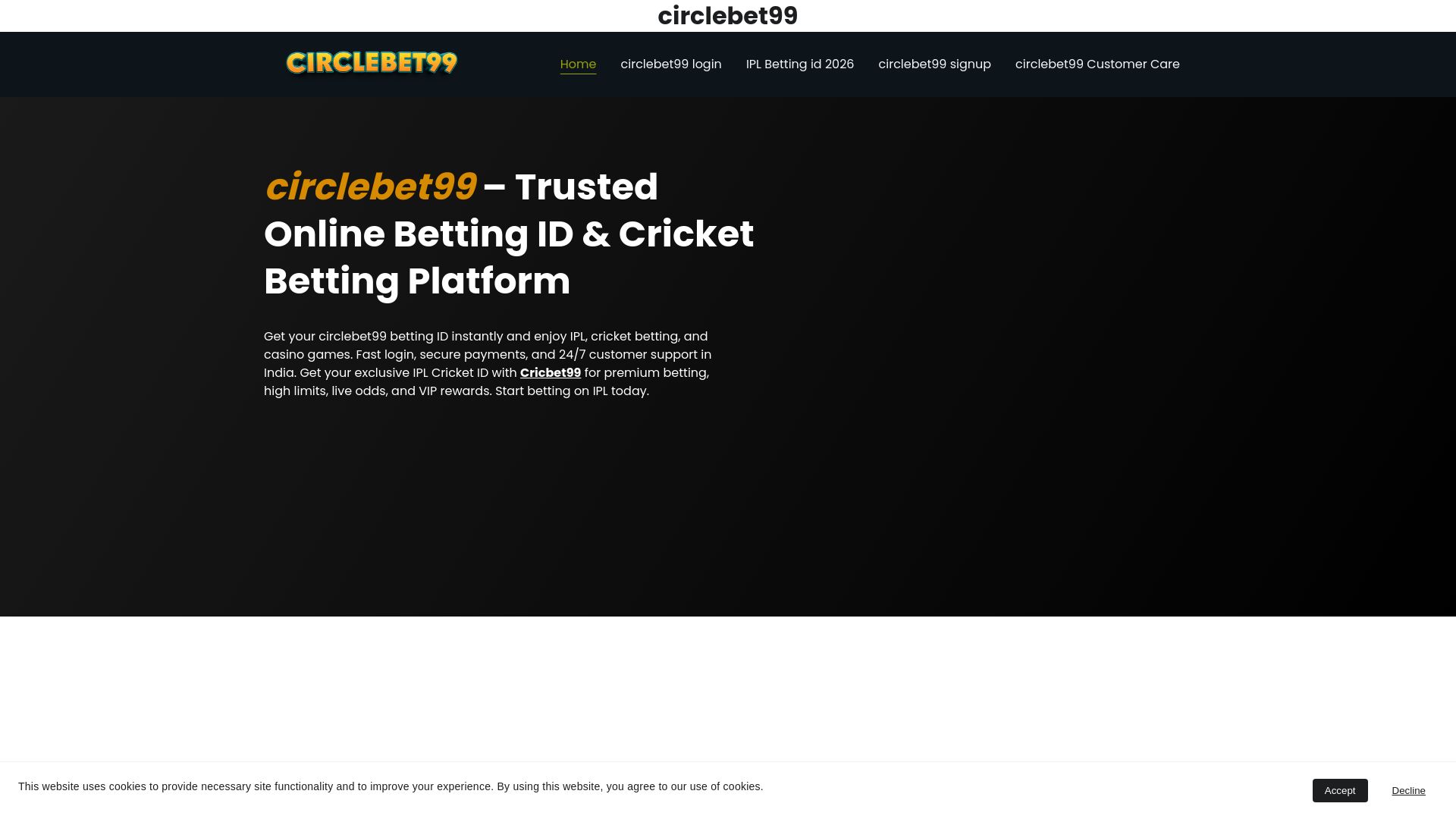 website screenshot of https://circlebet99.net