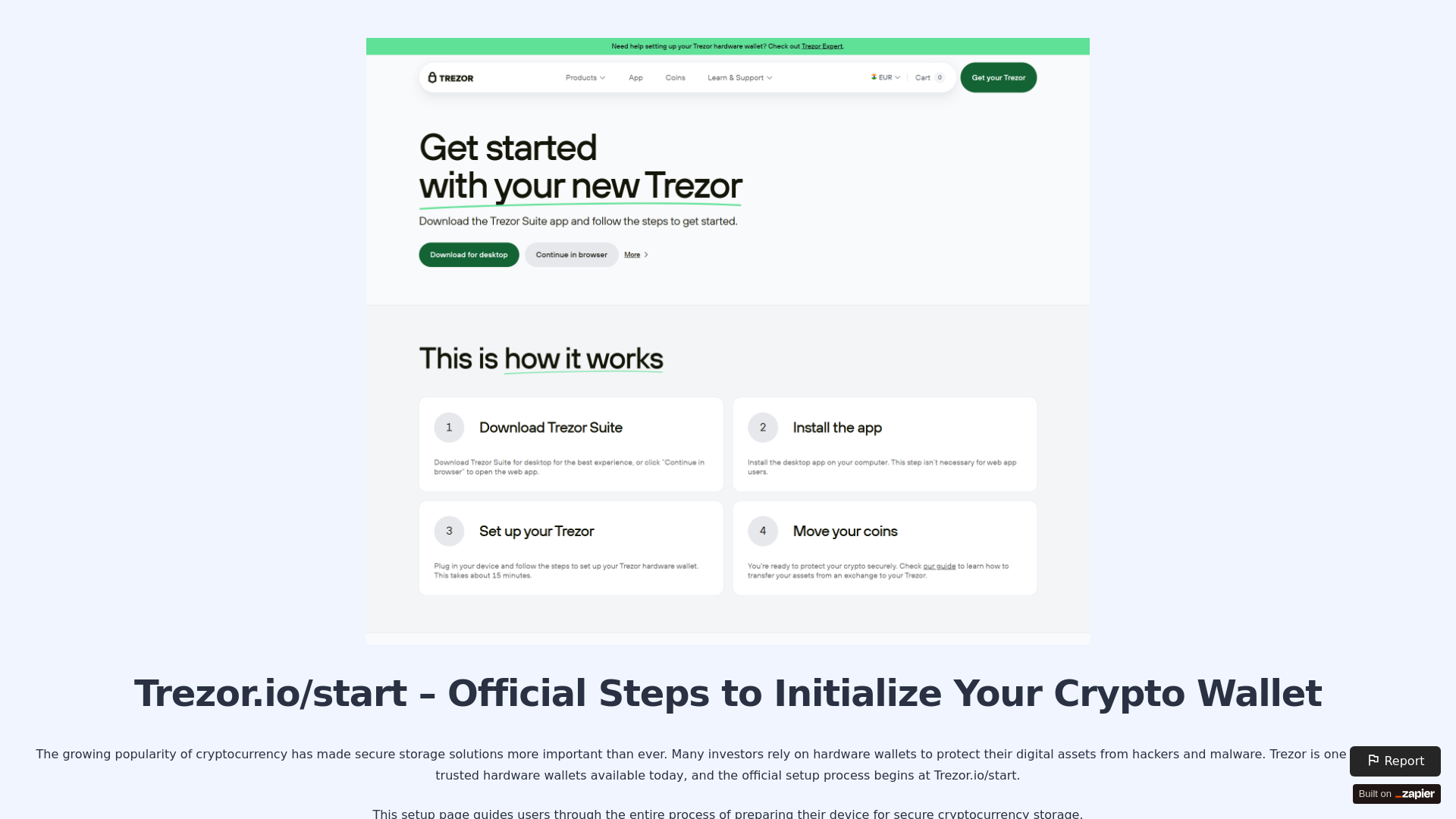 website screenshot of https://malware-trezore.zapier.app
