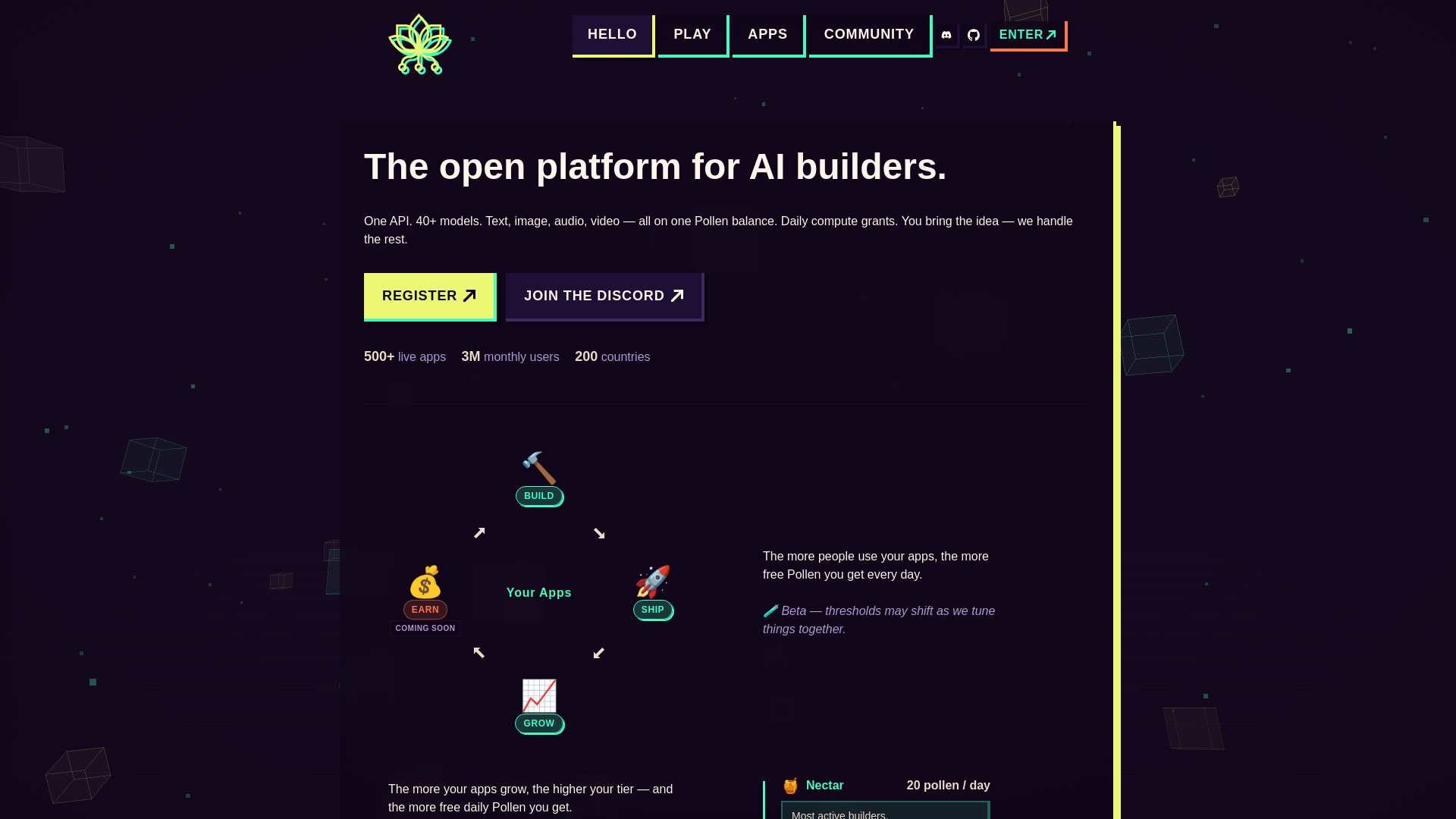 website screenshot of https://pollinations.ai