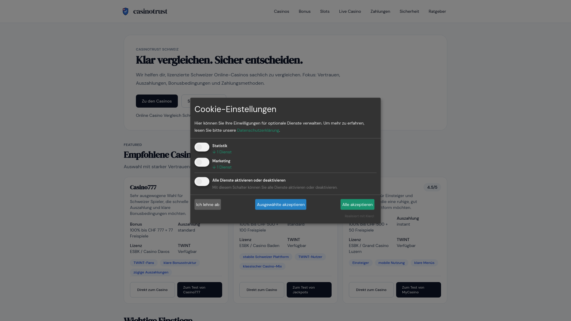 website screenshot of https://casinotrust.li/
