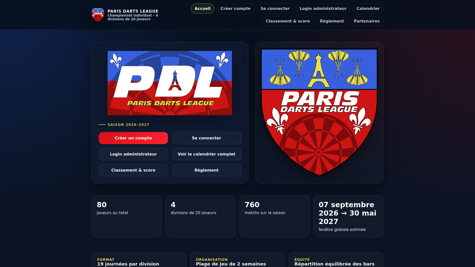 website screenshot of https://parisdartsleague.fr