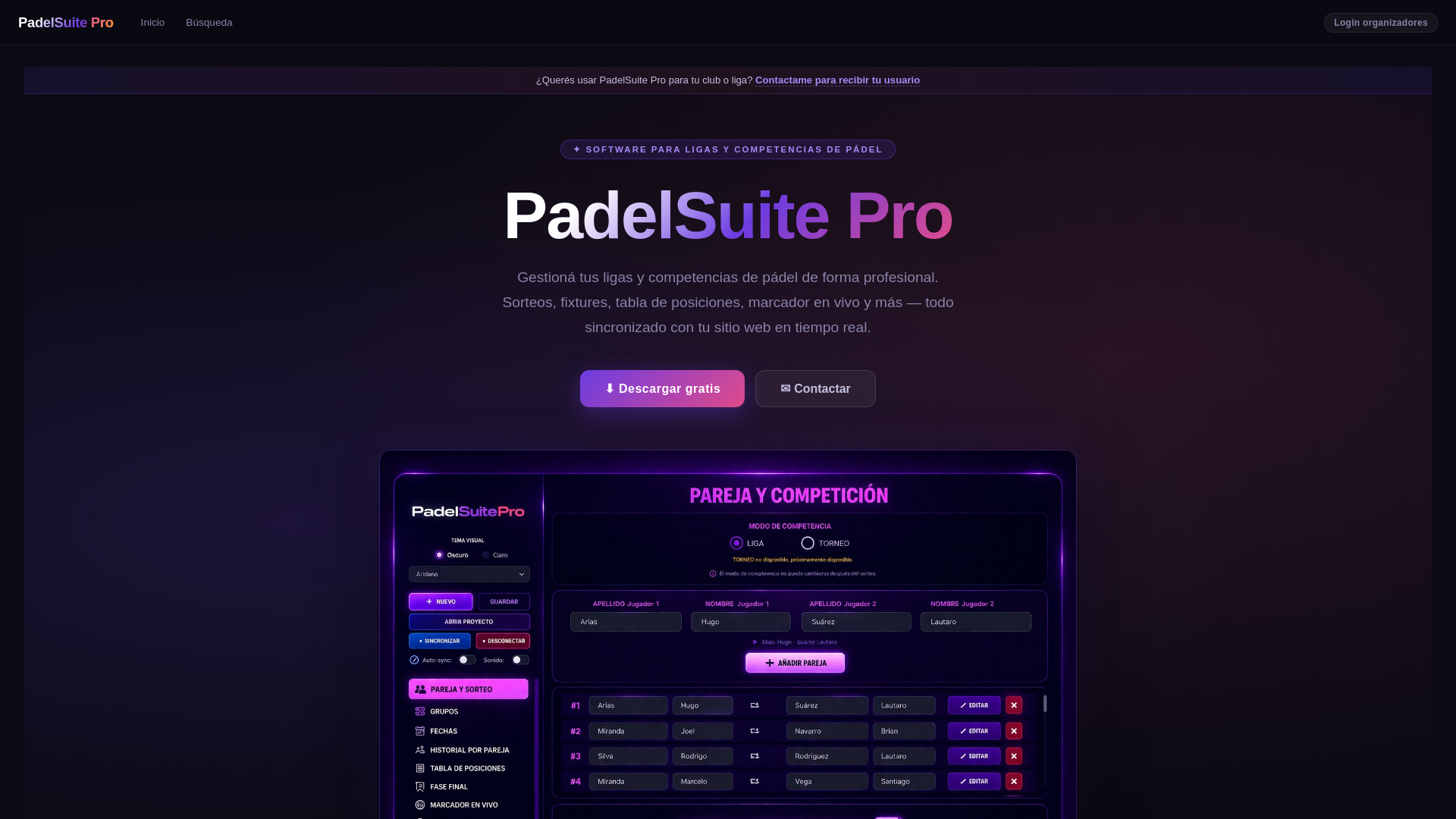 website screenshot of https://padelsuitepro.site/