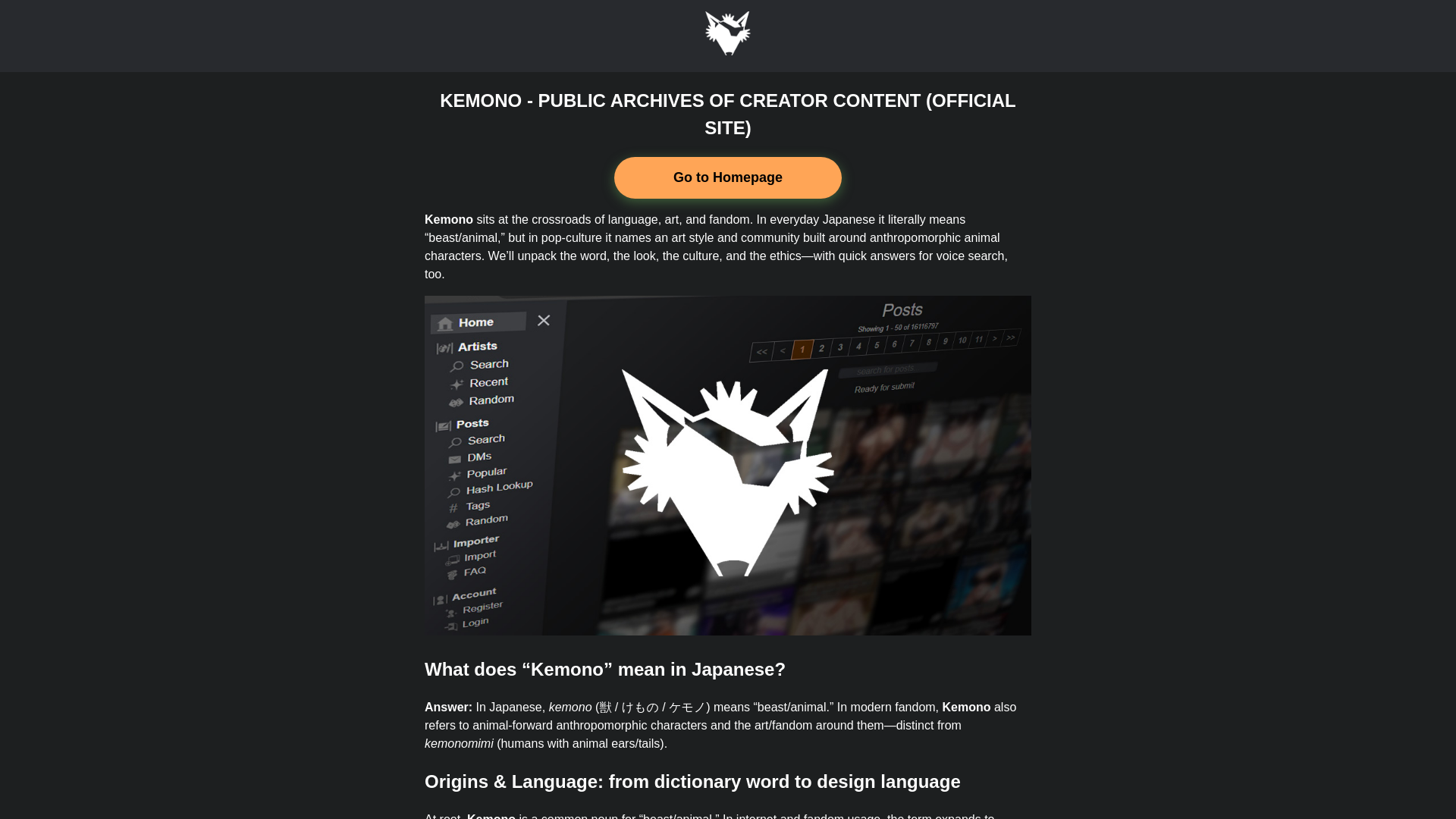 website screenshot of https://kemono.onl/