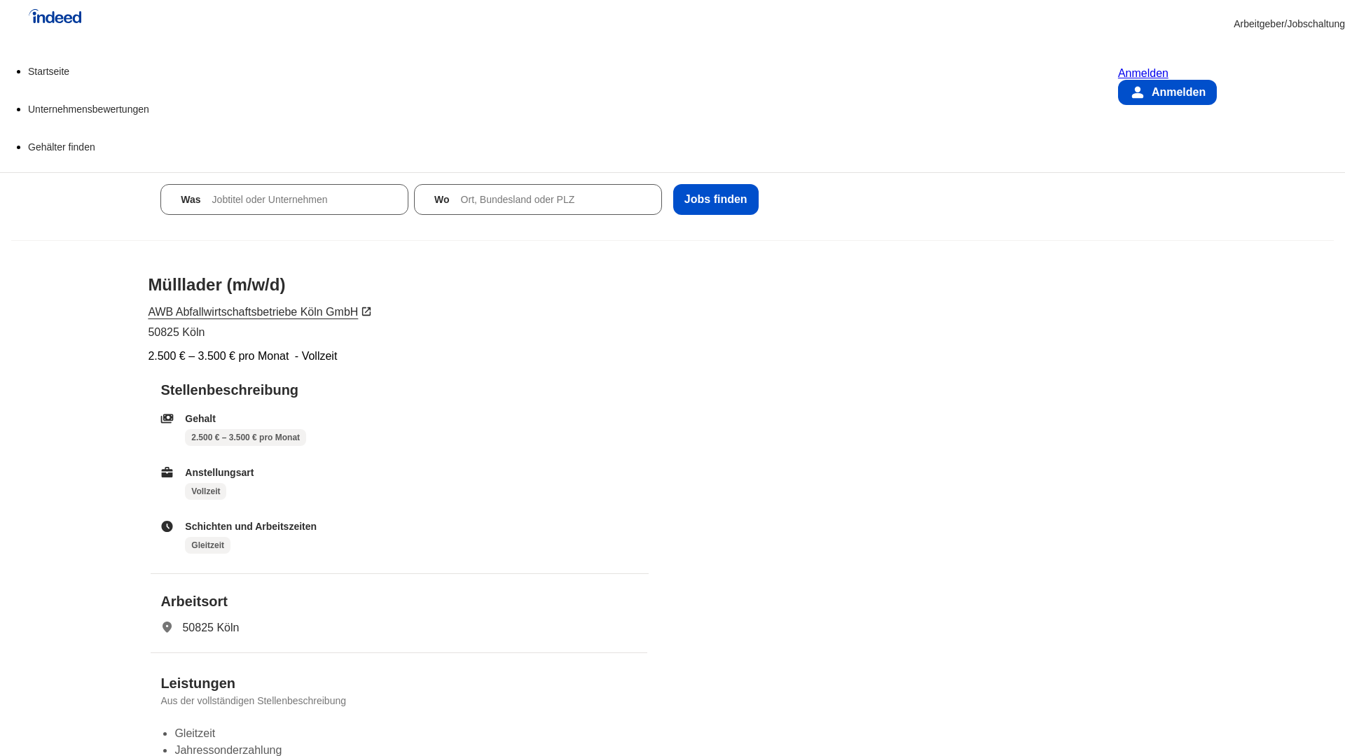 website screenshot of https://de.indeed.com/viewjob?from=appsharedroid&jk=a4d385a11f456c5a