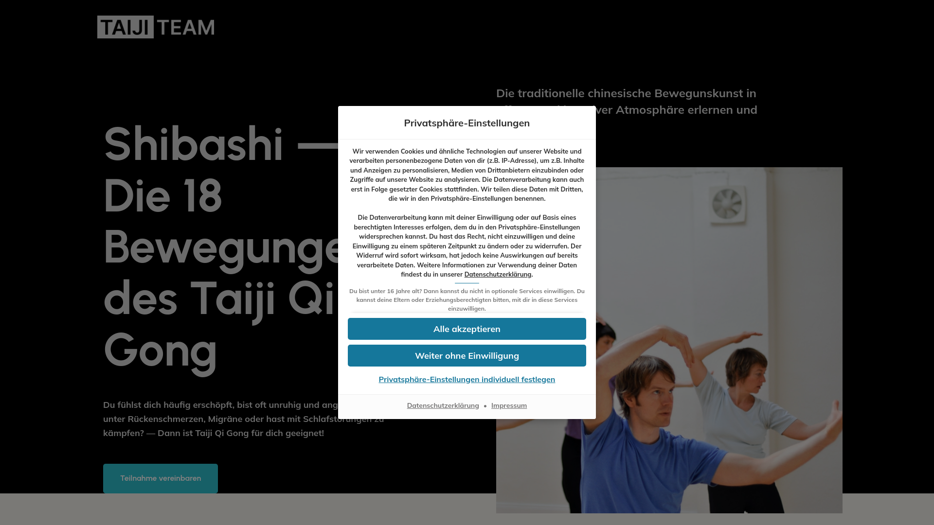 website screenshot of https://taijiteam.de