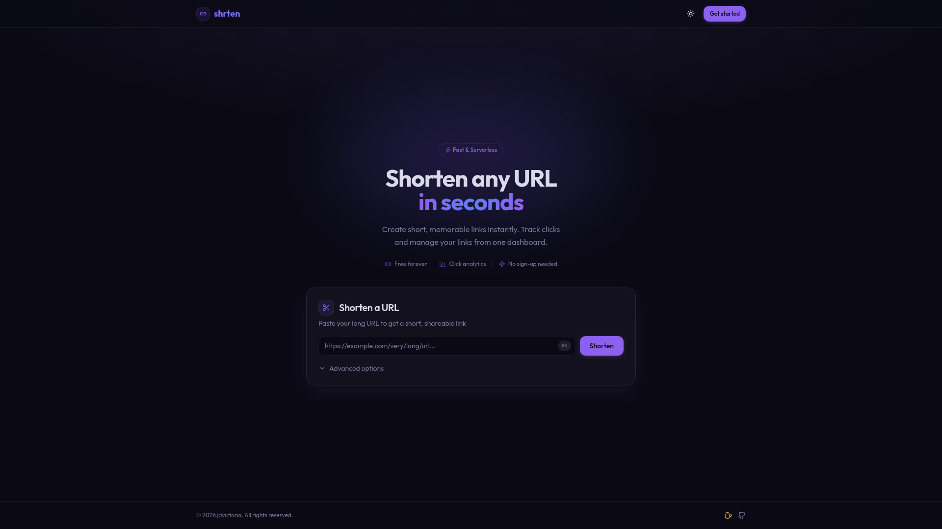website screenshot of https://shrten.app/