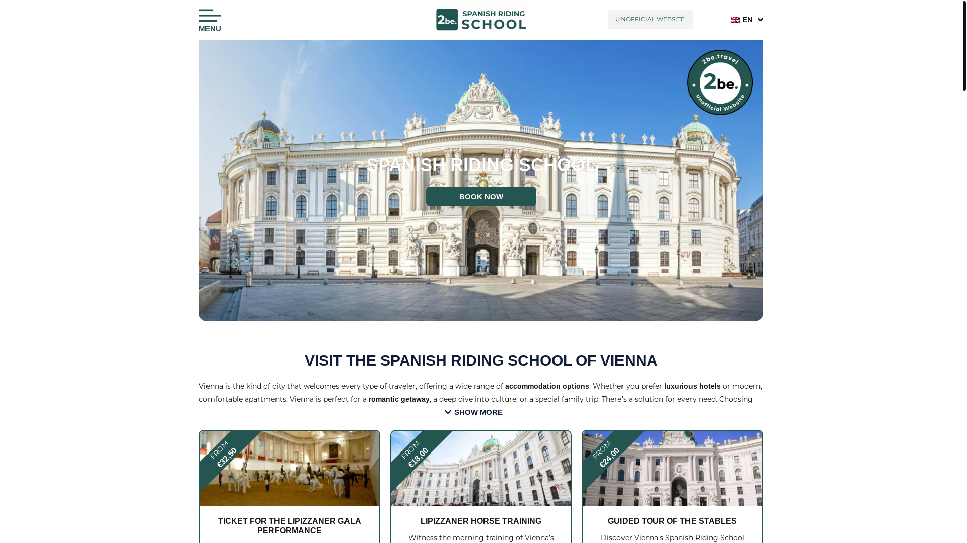 website screenshot of https://spanish-riding-school.net/