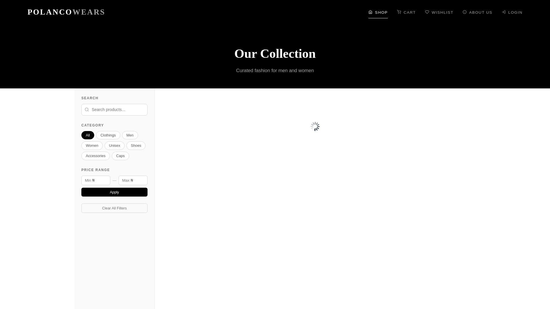 website screenshot of https://polancowears.com/