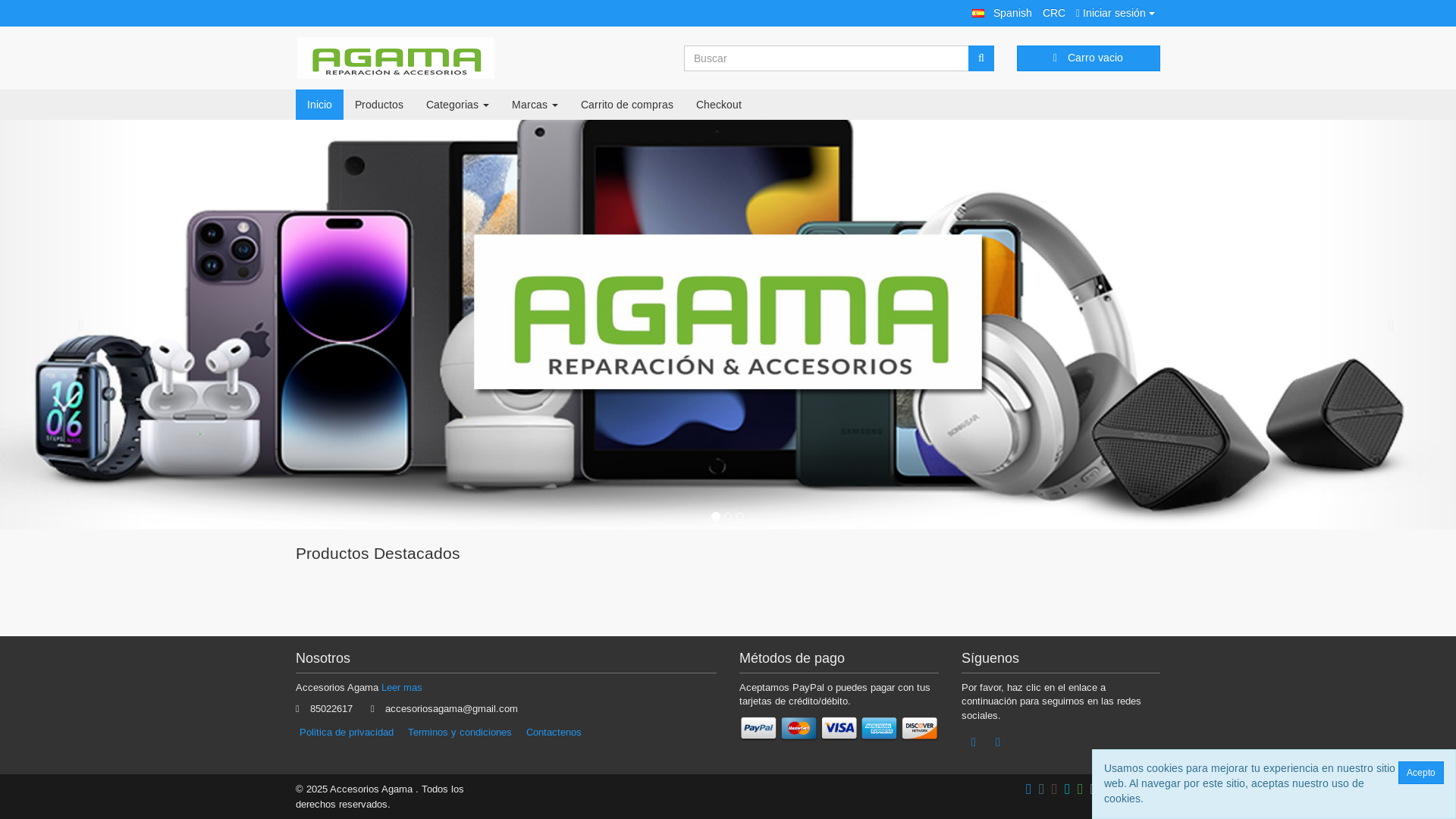 website screenshot of https://agamacr.shop/