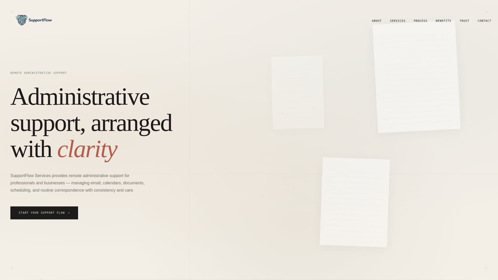 website screenshot of https://supportflowservices.com/