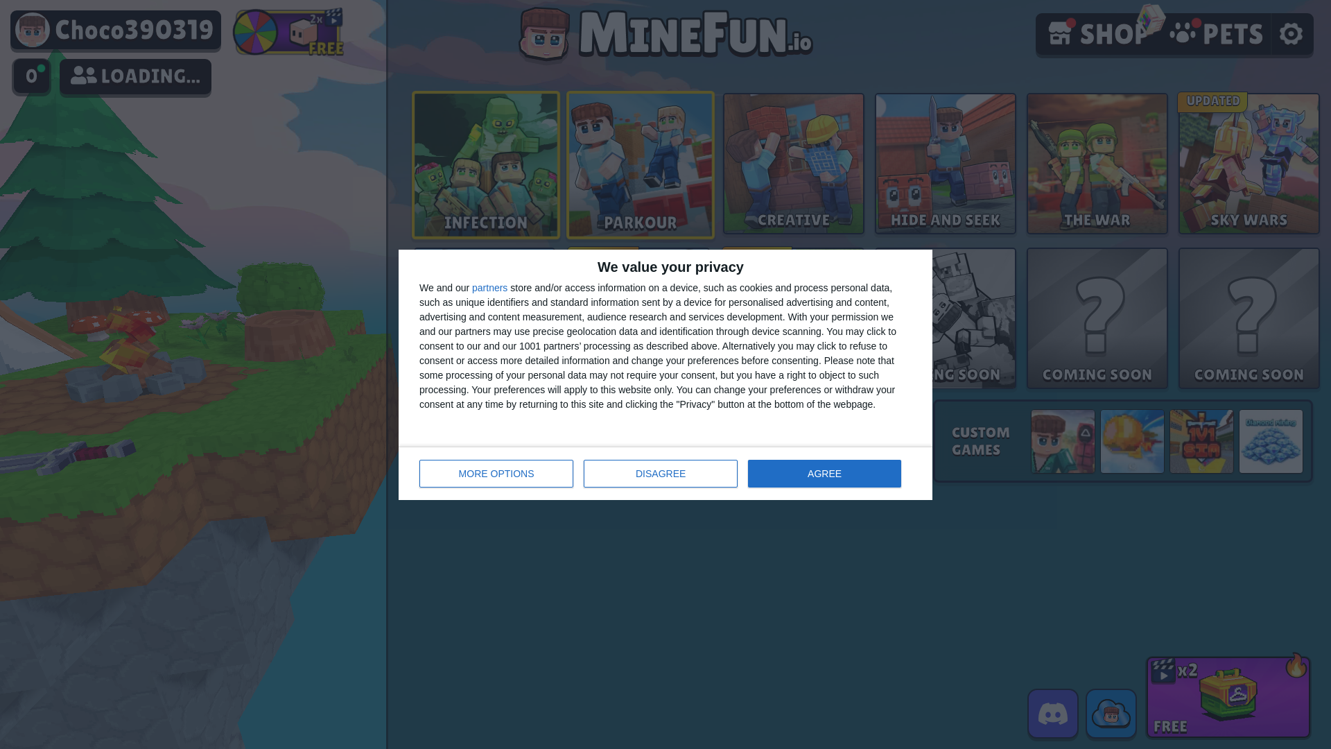 website screenshot of https://minefun.io/