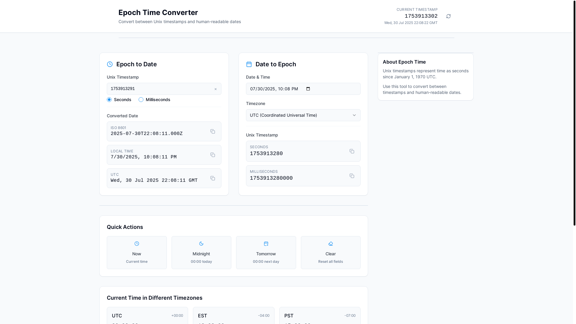 website screenshot of https://epochtimeconvert.com/