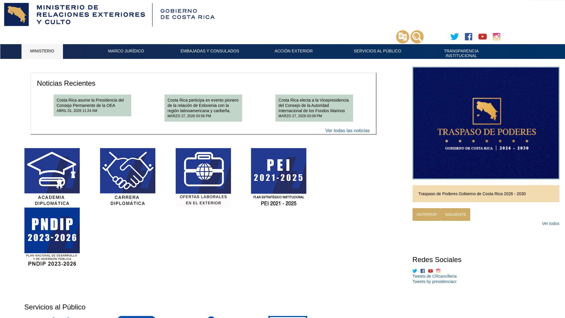 website screenshot of https://www.rree.go.cr/