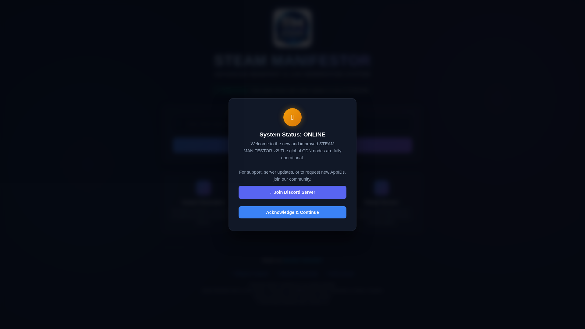 website screenshot of https://steammanifestor.pages.dev/