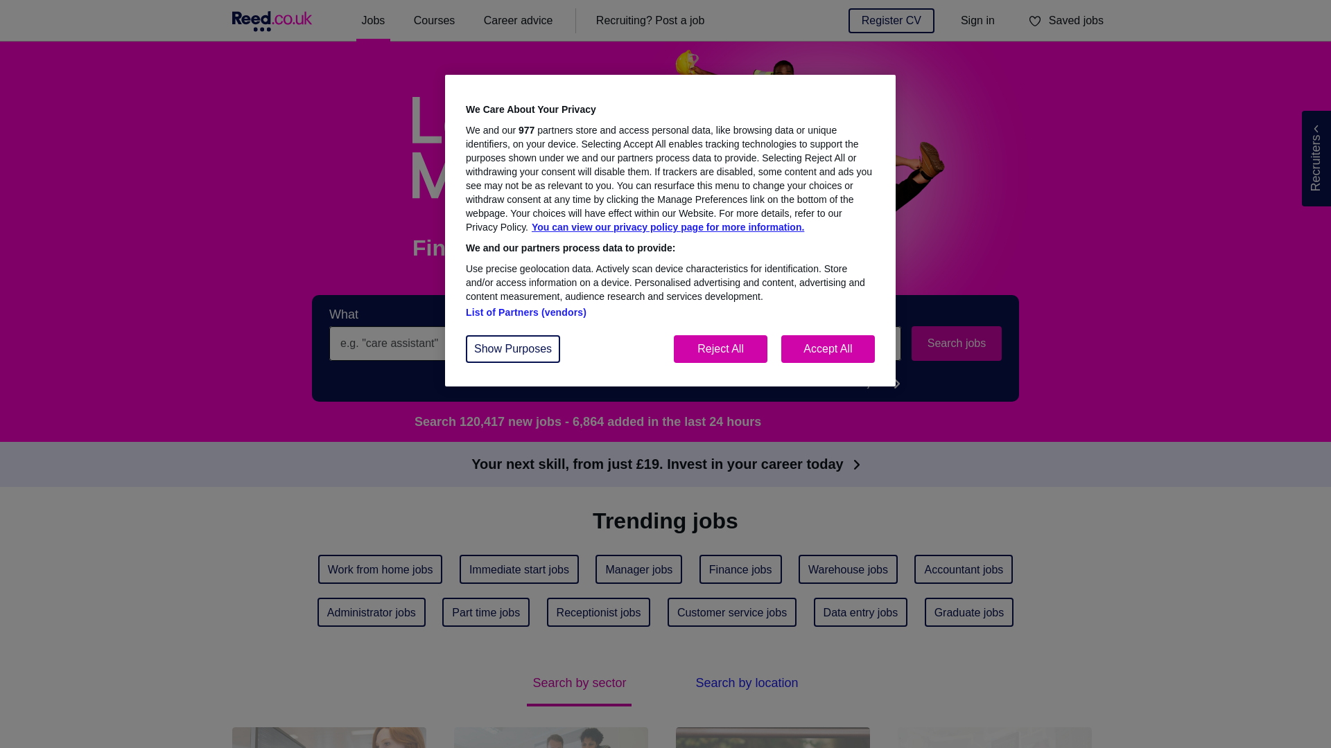 website screenshot of https://reed.co.uk/