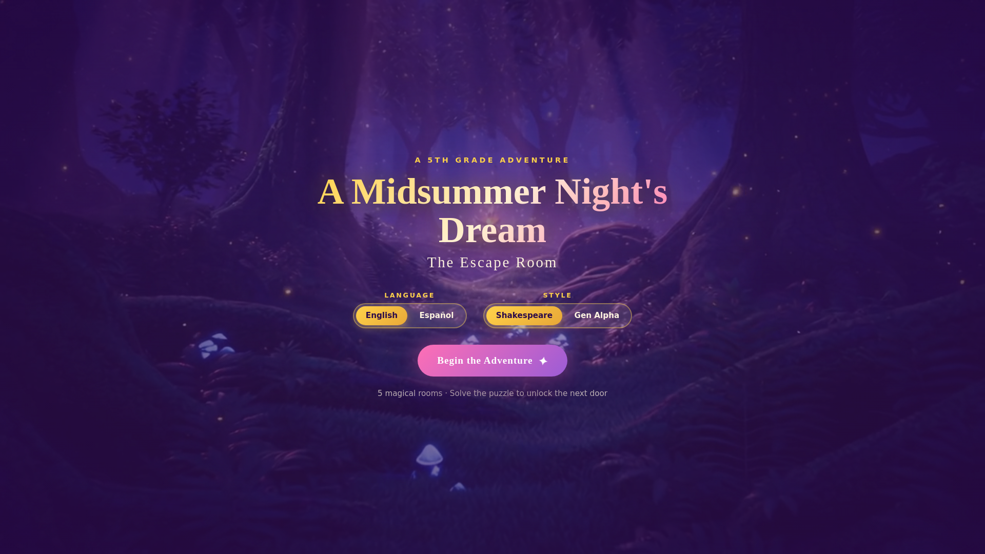 website screenshot of https://midsummerescaperoom.pages.dev/