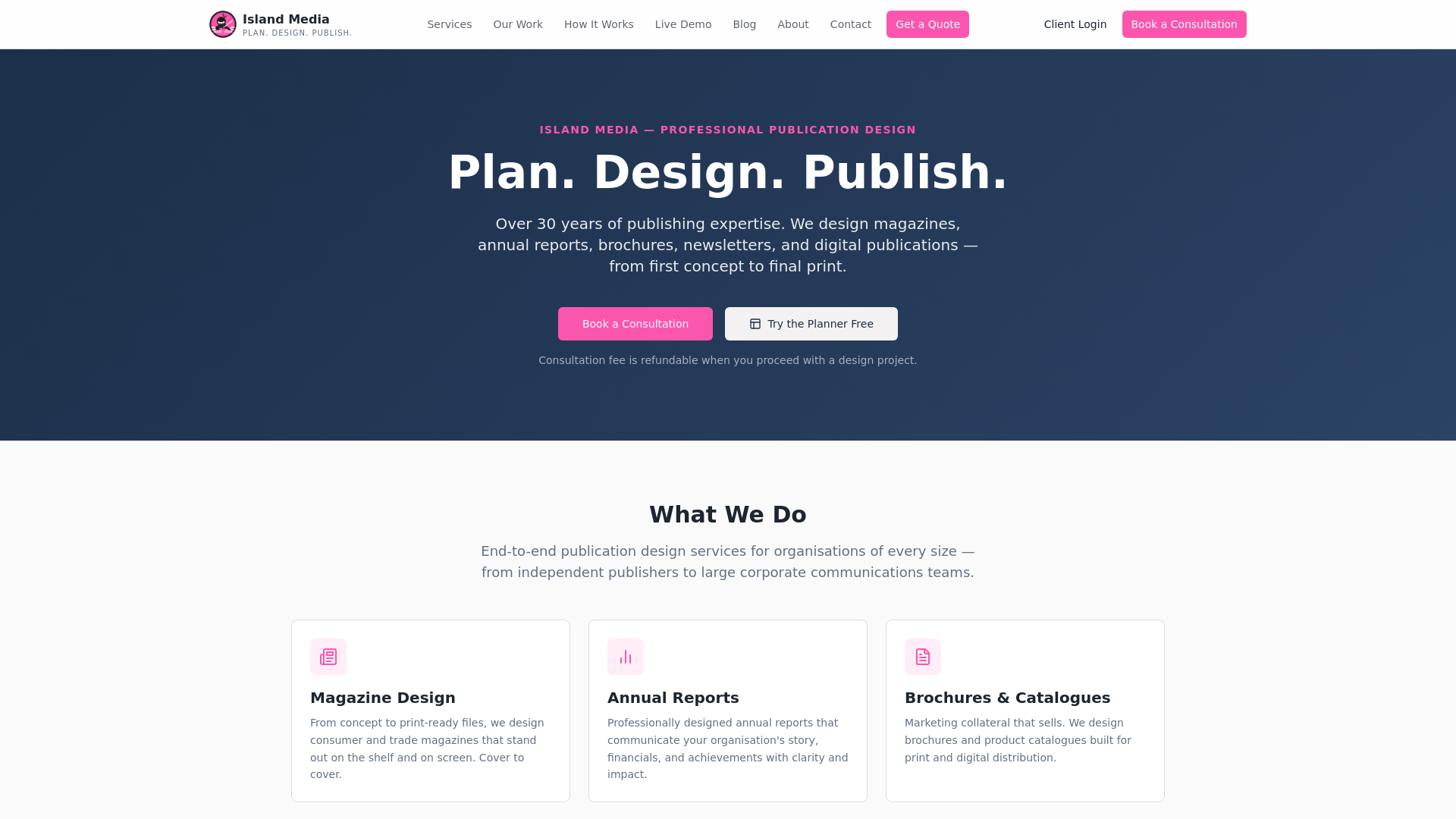 website screenshot of https://plandesignpublish.com