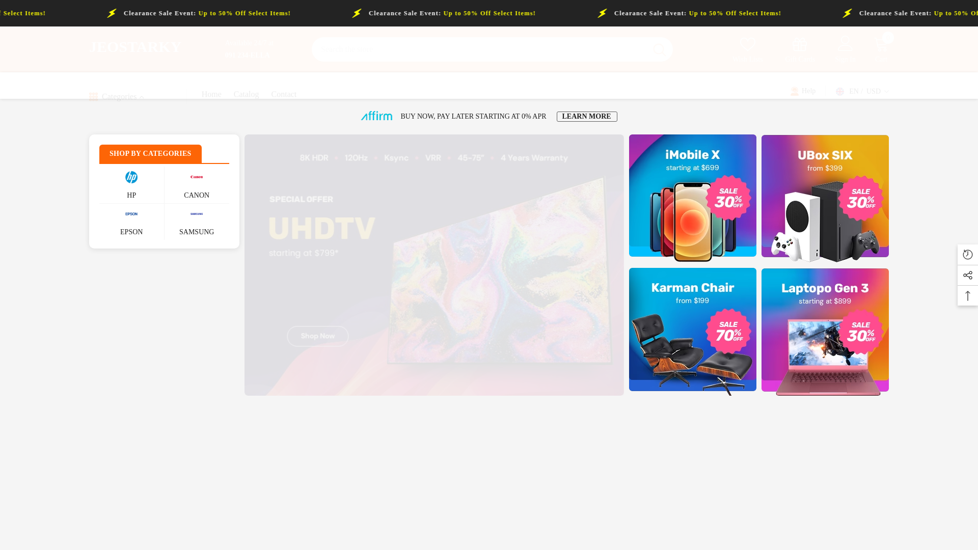 website screenshot of https://jeostarkystore.com/