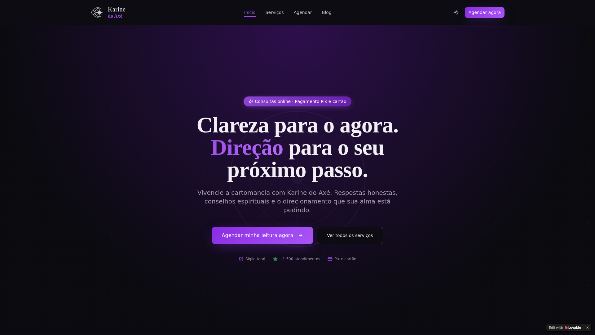 website screenshot of https://karinedoaxe.com.br/