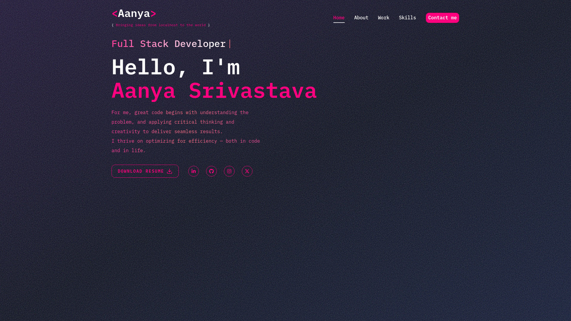 website screenshot of https://aanyasrivastava.me