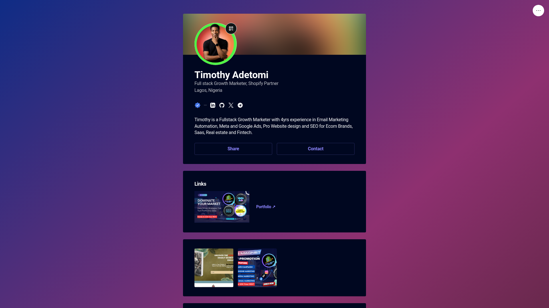 website screenshot of https://timothyadetomi.link