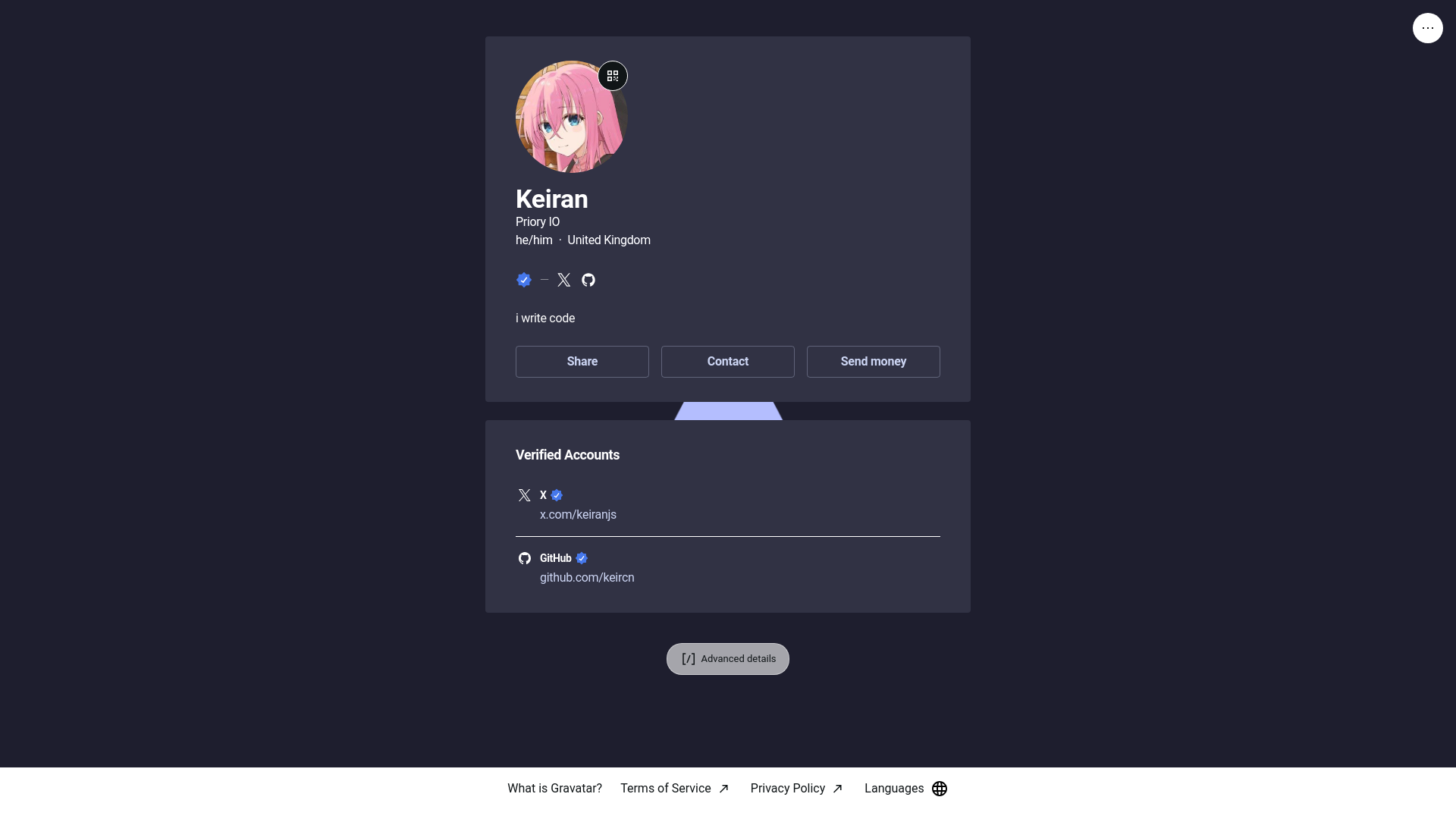 website screenshot of https://keiran.bio/
