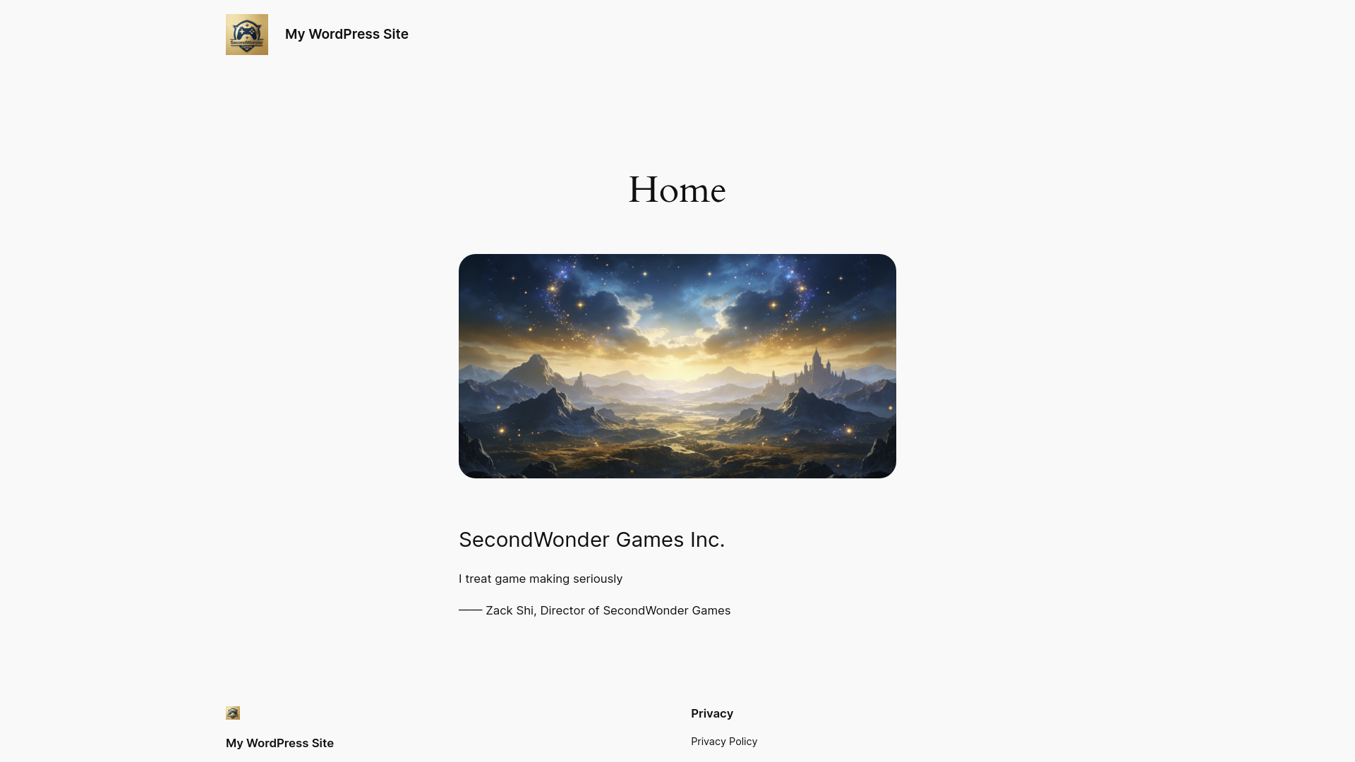 website screenshot of https://secondwondergames.com