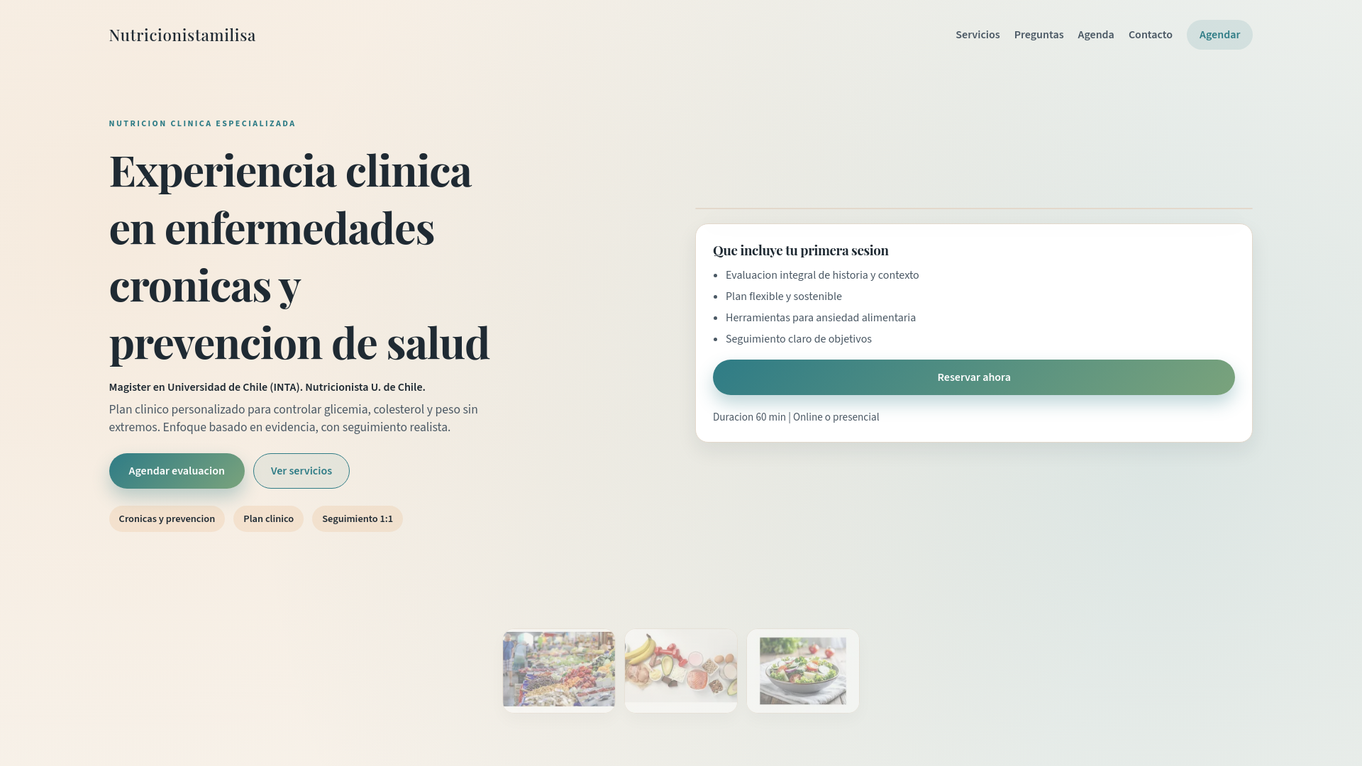 website screenshot of https://nutricionistamilisa.cl/