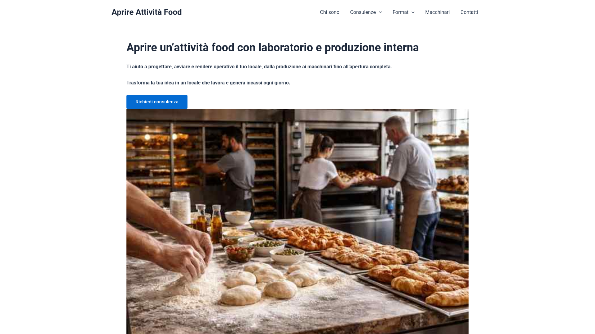 website screenshot of https://aprireattivitafood.com