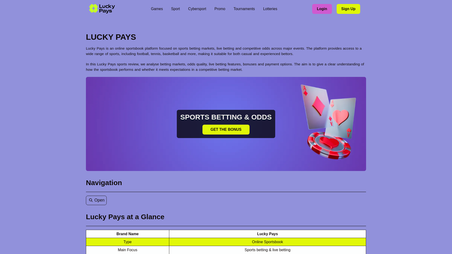 website screenshot of https://luckypays-sports-bet.pages.dev/