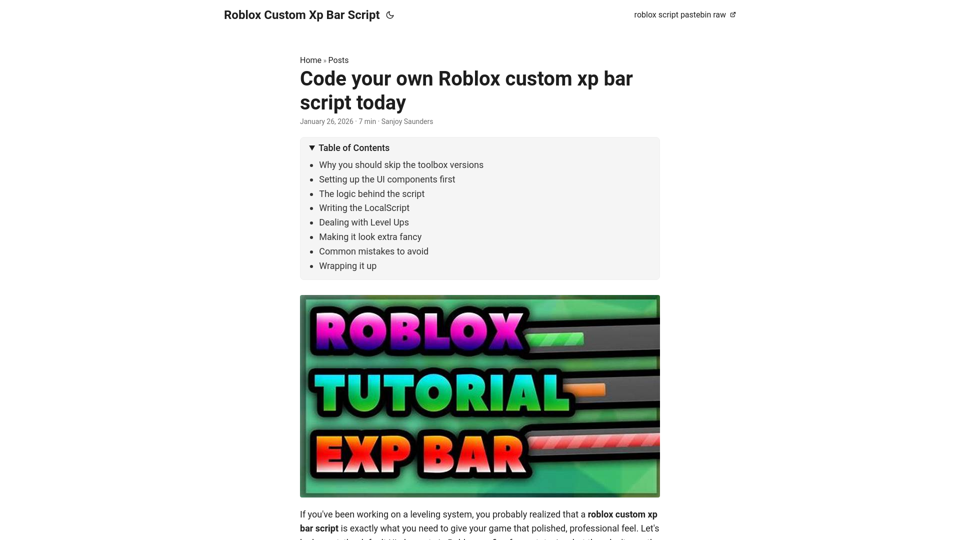 website screenshot of https://roblox-custom-xp-bar-script.pages.dev/