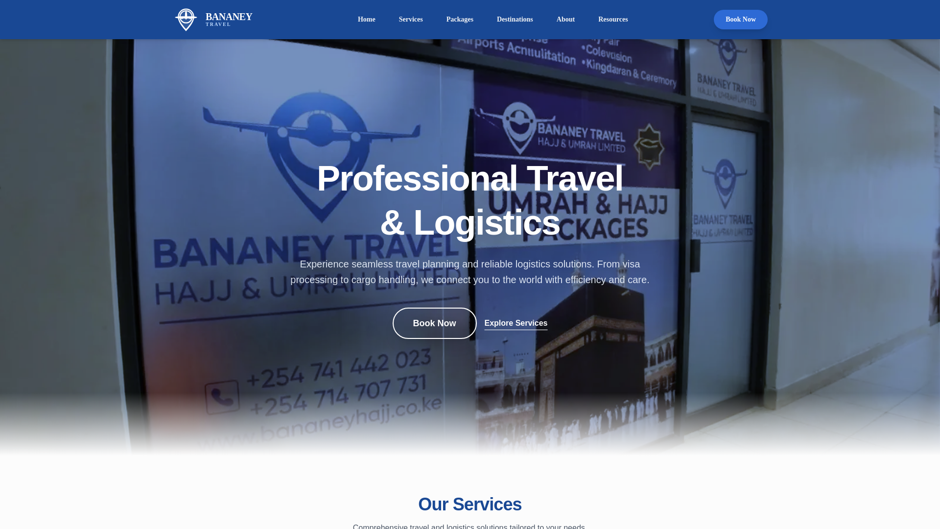website screenshot of https://bananeytravel.co.ke/
