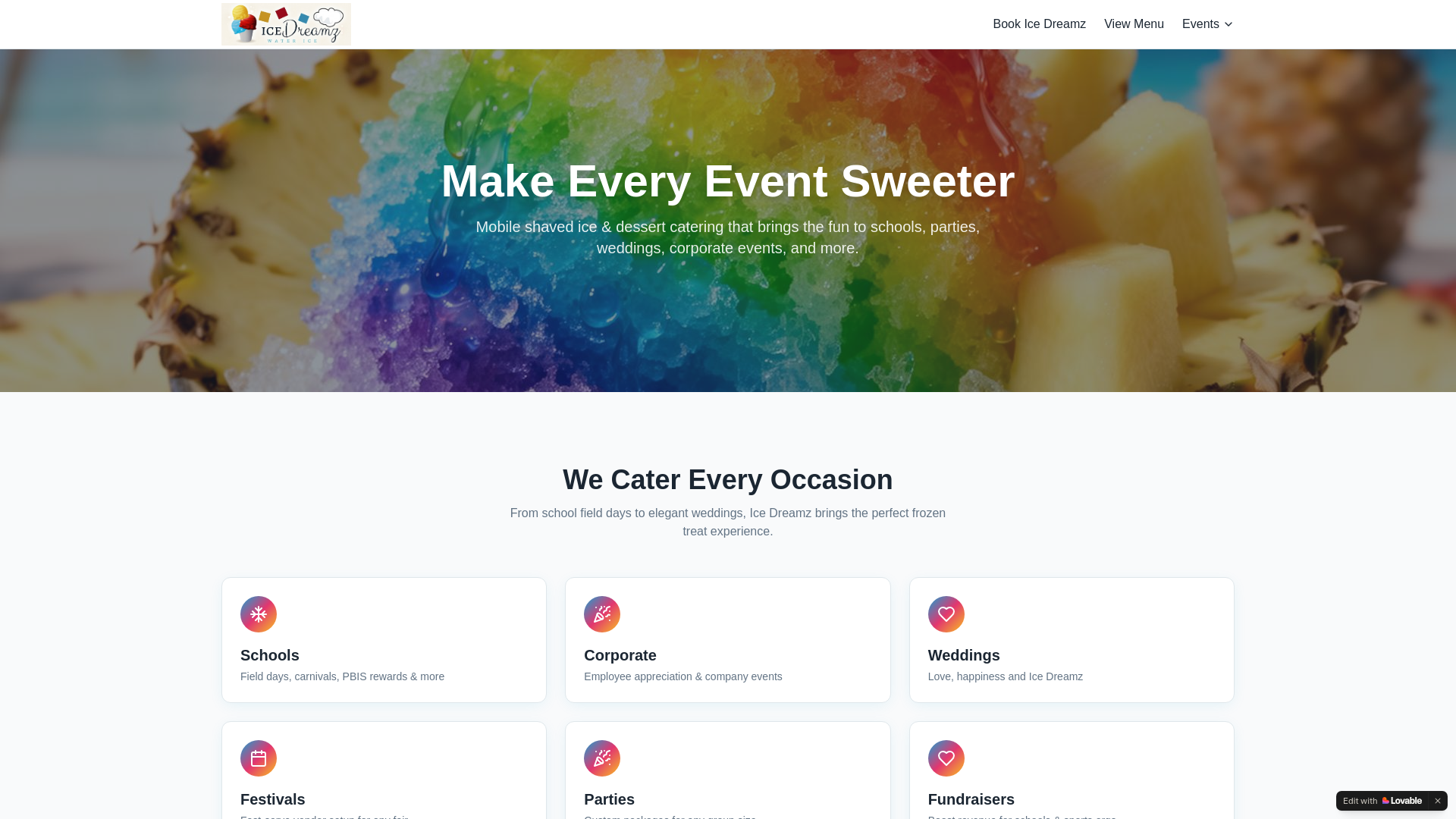 website screenshot of https://geticedreamz.com/