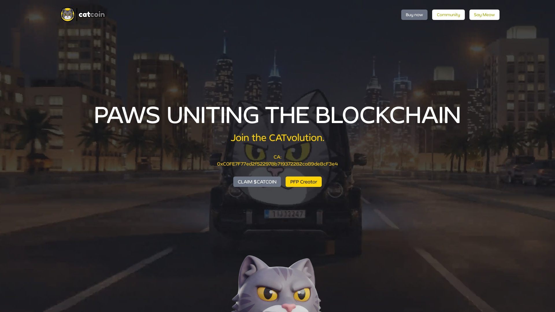 website screenshot of https://catcointoken.info/