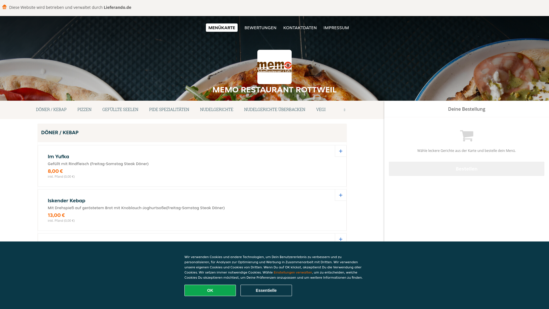 website screenshot of https://memorestaurant-rottweil.de/