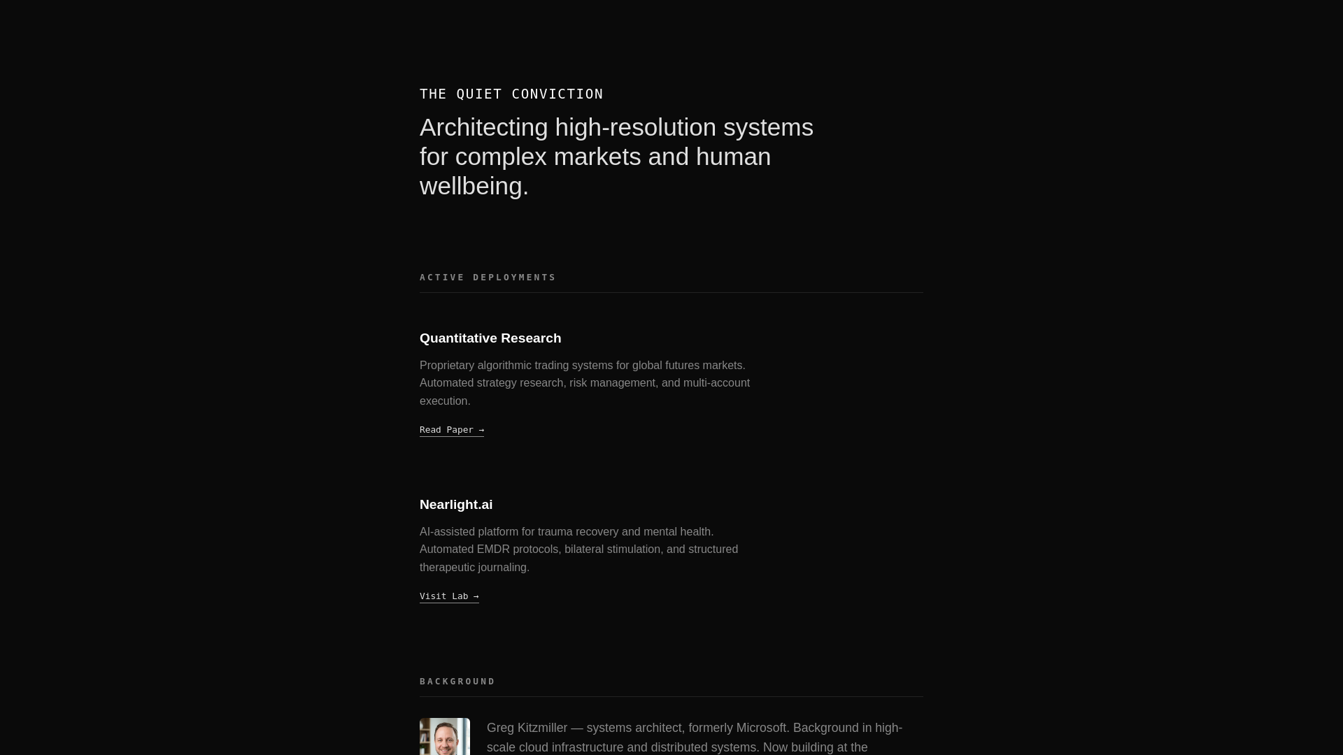 website screenshot of https://thequietconviction.com/