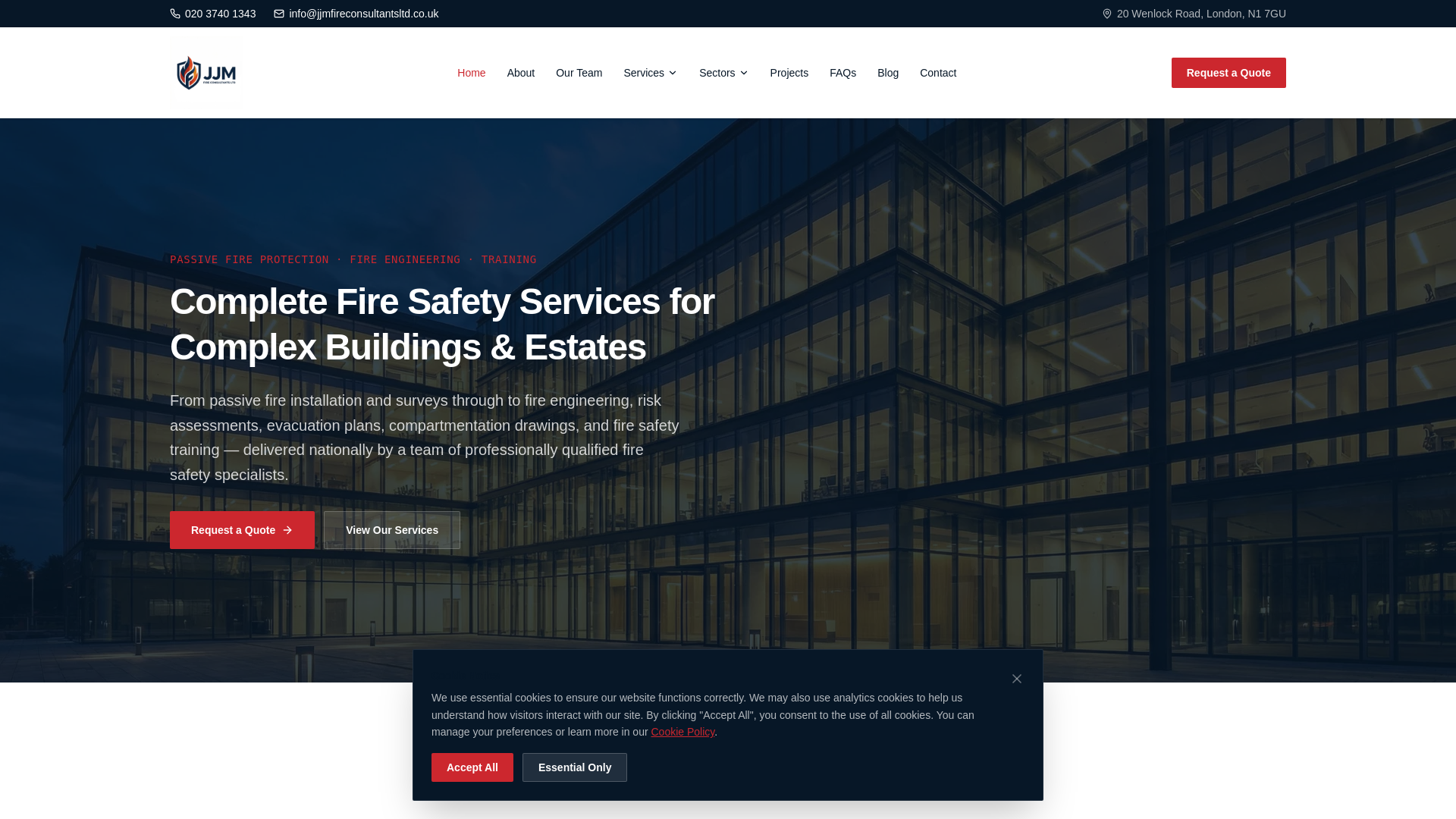 website screenshot of https://jjmfireconsultants.com